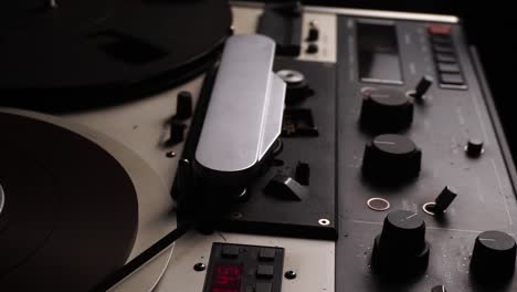 Playback-of-Reel-to-Reel-Audio-Tape-on-Professional-Magnetophone,-Close-Up