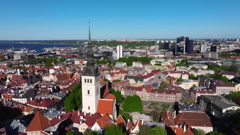 Aerial-Pullback-Away-from-Tallinn,-Estonia-Old-Town