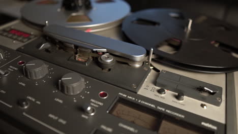 Professional-ReVox-Magnetophone-and-Spinning-Reel-to-Reel-Audio-Tape,-Slow-Motion