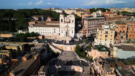 Amazing-Drone-Shot-Above-Piazza-di-Spagna-in-Rome,-Italy