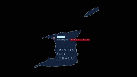 Blue-stylized-Trinidad-and-Tobago-islands-map-with-Port-of-Spain-capital-city-and-geographic-coordinates-on-black-background