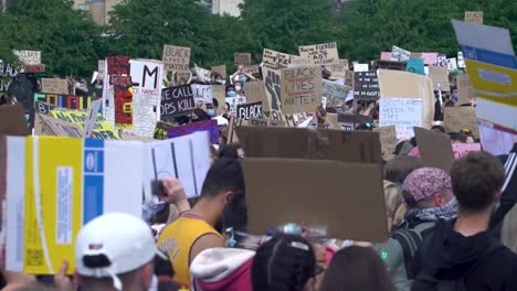 Black-lives-matter-protesters-gathered-in-a-public-park-with-posters