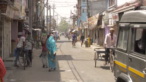 A-busy-market-road-in-Rural-Town-of-Bihar-in-India-during-the-first-week-of-lockdown-due-to-Corona-virus-pandemic