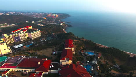 Korea,-Jeju-Island-Shilla-Hotel,-Jungmun-Tourist-Complex,-drone-shot