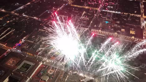 Aerial-drone-shot-of-new-years-eve-in-Antigua-Guatemala
