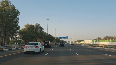 Dhabi-E11-Sheikh-Maktoum-Bin-Rashid-road-towards-Dubai-on-the-second-lane,-which-is-limited-to-drivers-with-a-speed-limit-of-140-km-and-below