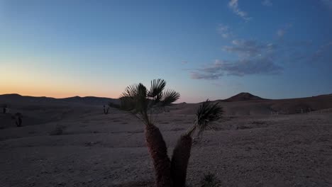 Agafay-desert-clear-sky,-golden-hour-sunset,-nature-near-Marrakesh,-Morocco