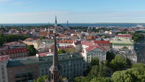 A-moving-drone-shot-of-a-golden-cross-in-top-of-a-church-tower-with
Tallinn-old-city-in-the-background-with-medieval-buildings-in-4K
