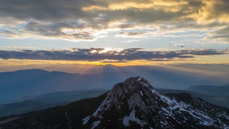 Drone-hyper-lapse-at-sunset-on-Corno-Bianco,-Alto-Adige,-Dolomites