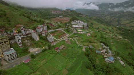 Aerial-view-of-Sapa-Town-in-Lao-Cai-Province,-North-Vietnam