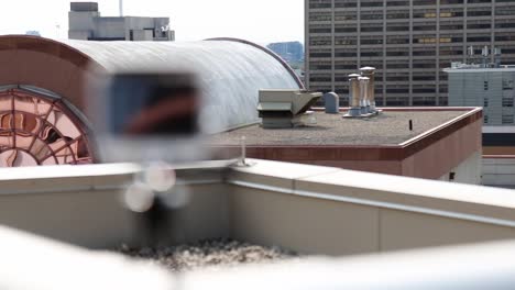 Eine-Action-Kamera-Auf-Der-Dachterrasse-Platziert---Rack-Fokus