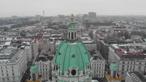 Aerial-shot-of-church-in-Vienna-in-the-winter