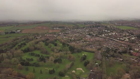 TAUNTON,-SOMERSET,-ENGLAND,-December-27,-2019:-Aerial-view-of-Vivary-park-golf-course-in-low-light