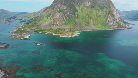 Flying-over-incredible-landscapes-of-the-Lofoten-islands,-Vestvagoy